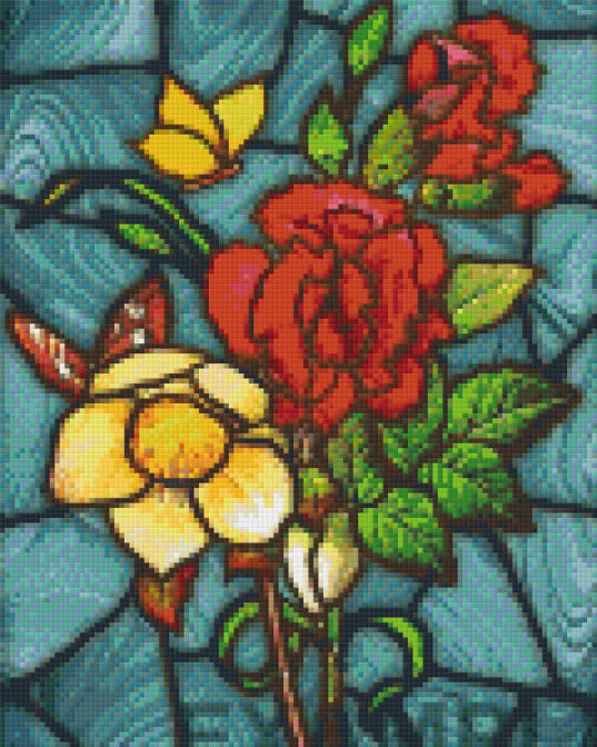 Flowers Stained Glass Window  Nine [9] Baseplate PixelHobby Mini-mosaic Art Kit